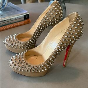 Christian Louboutin Nude Spike-Embellished Platform Pumps